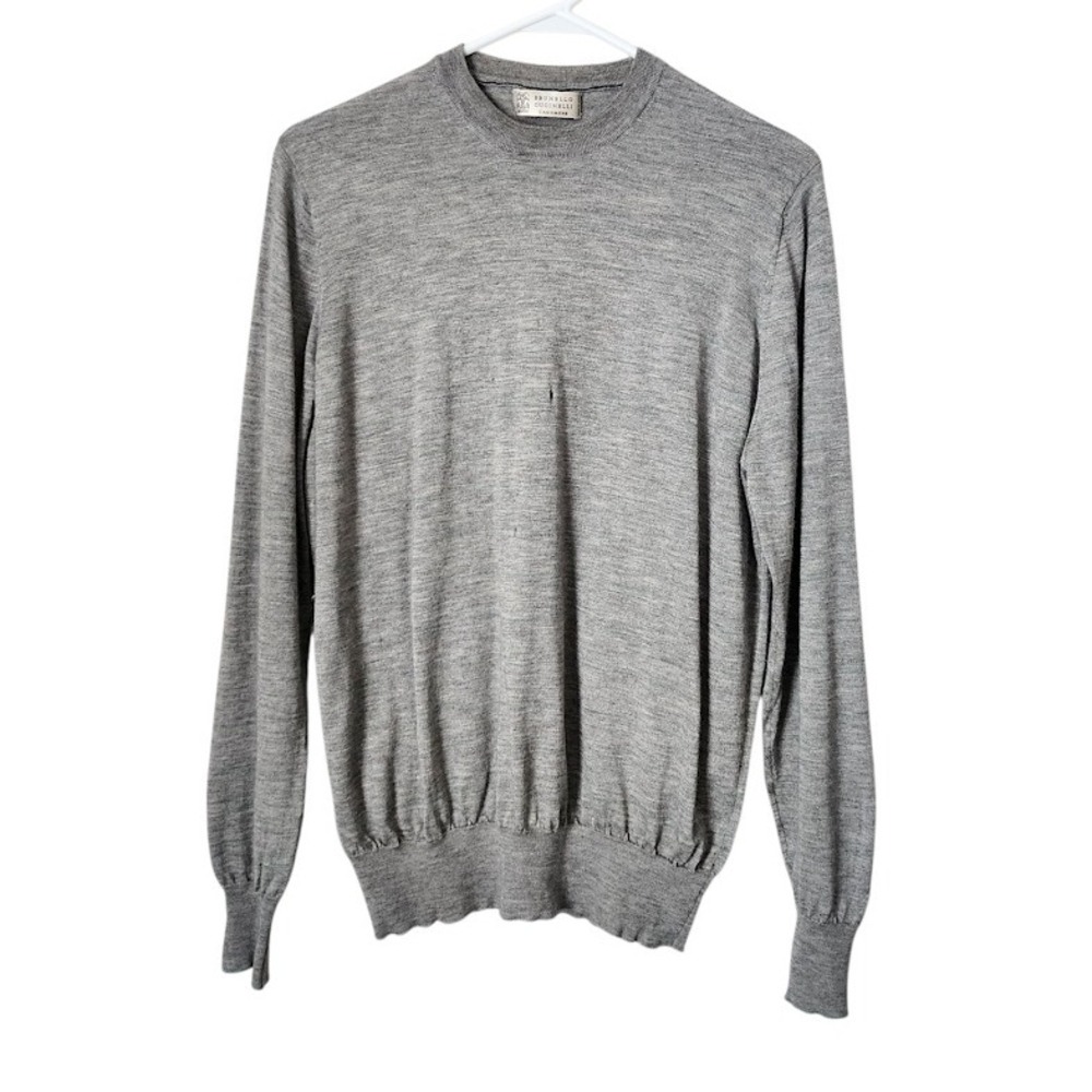 BRUNELLO CUCINELLI Silk‎ Cashmere Crewneck Sweater Gray Luxe Knit Italy